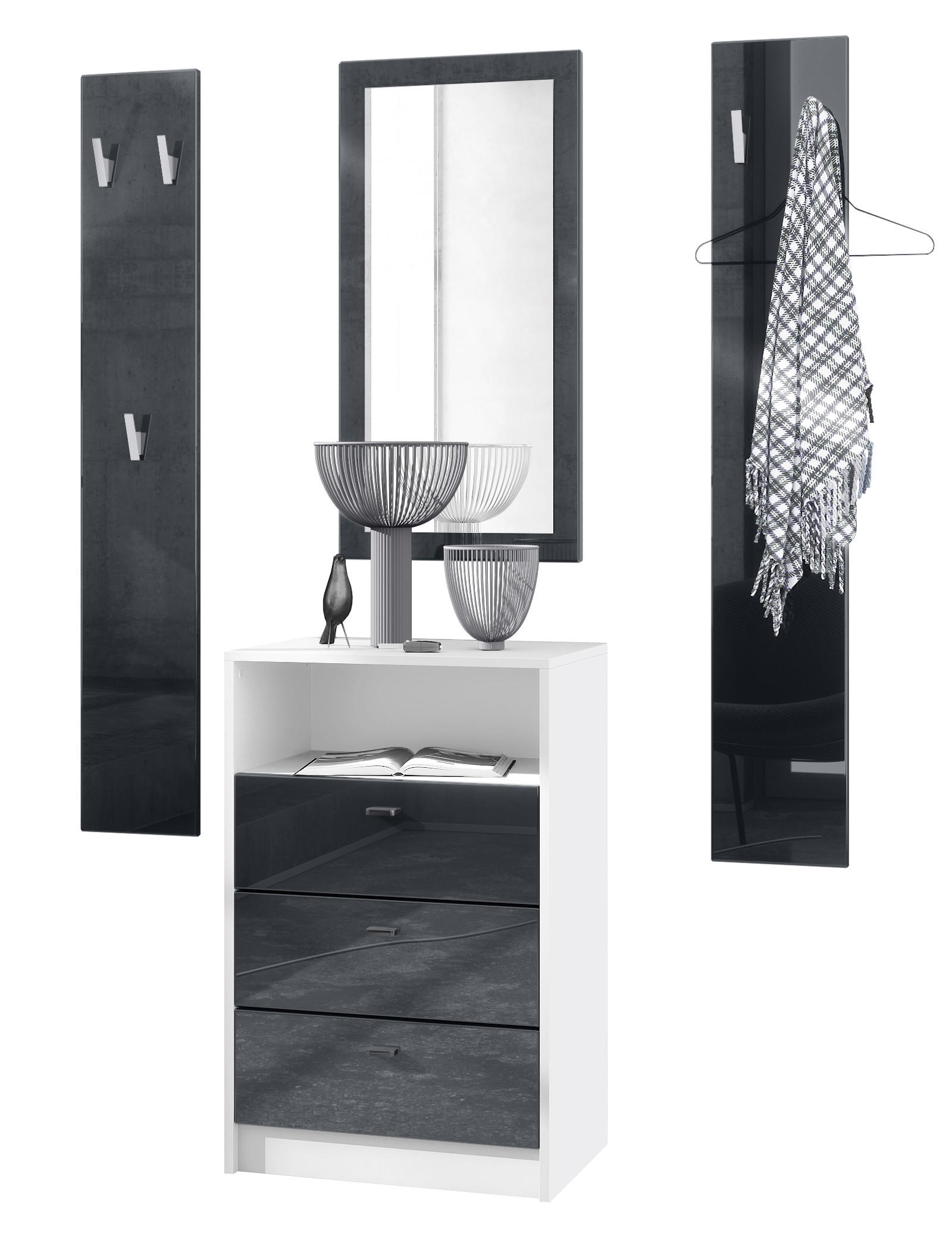 GARDEROBE Pino Schwarz Hochglanz - Schwarz Hochglanz, Holzwerkstoff (135/190/36cm) - Vladon
