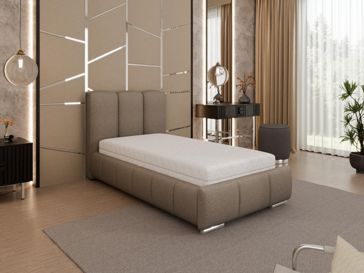 POLSTERBETT Zaira 90x200cm – Elegantes Polsterbett für modernen Wohnstil , Taschenfederkernmatratze Pocket KOKOS (20cm), braun - Braun, Holz (90/200cm) - Homesy