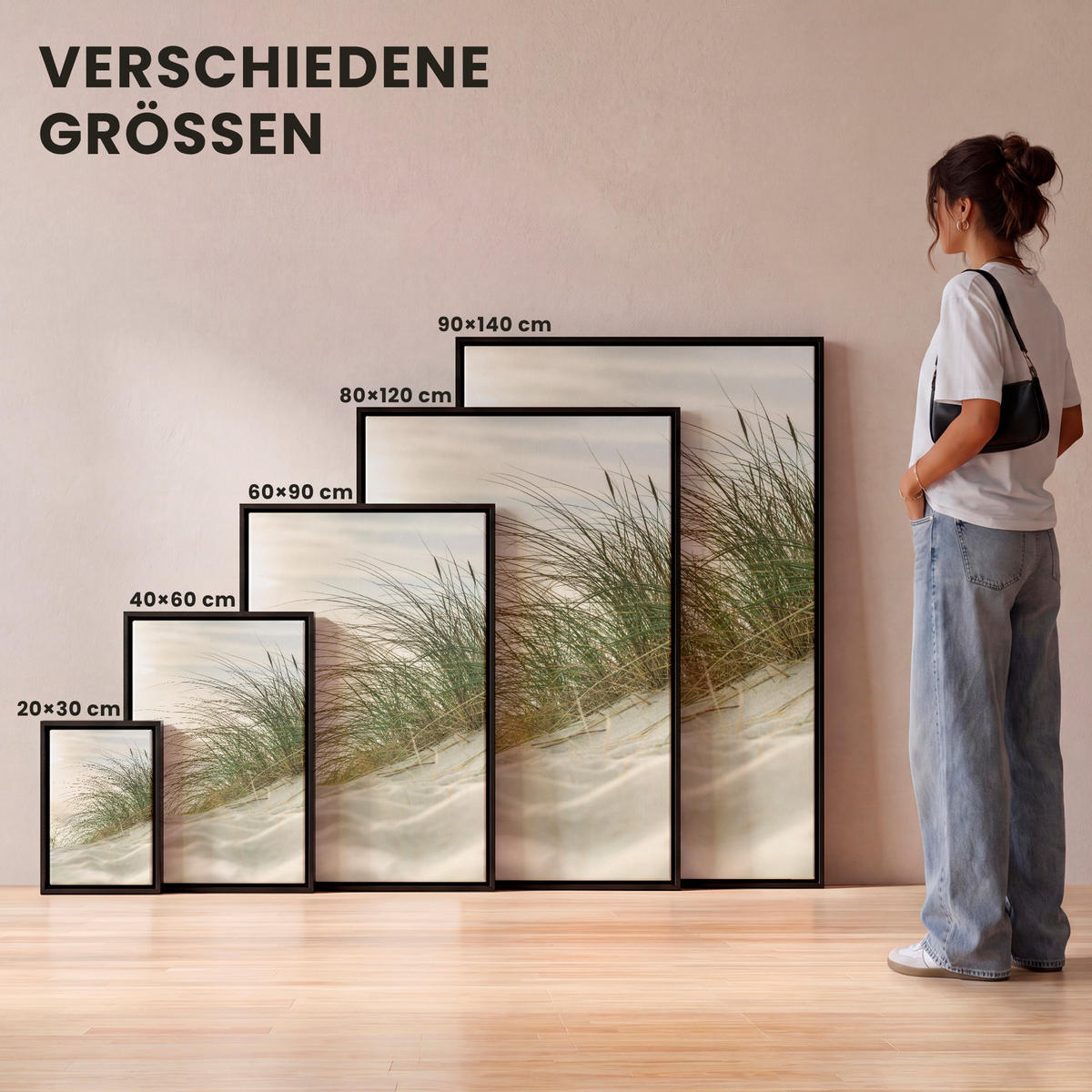 LEINWAND Bilder mit Rahmen - Dünen mit Strandhafer in der Sonne des Nationalparks Schleswig-Holsteinisches Wattenmeer - 100x150 - Creme, Textil (100/150cm) - MuchoWow