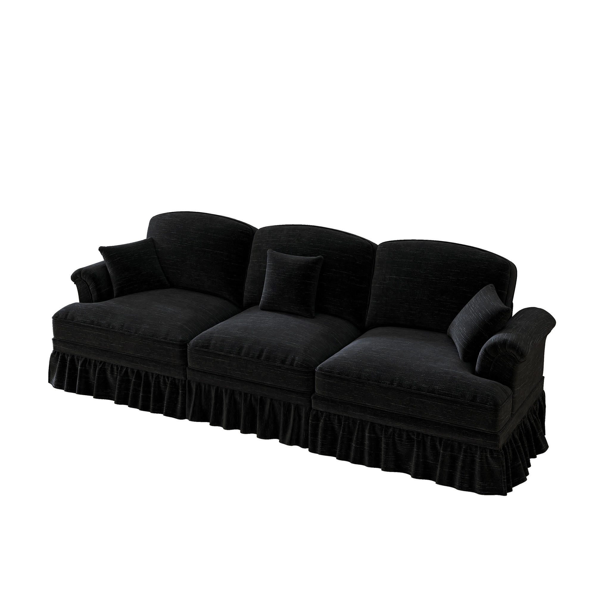 3-SITZER aus Chenille in Schwarz mit abnehmbarem Rüschenrock & 2 Looks - Schwarz, Textil (83.5/93/272cm) - Modfu