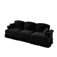 3-SITZER aus Chenille in Schwarz mit abnehmbarem Rüschenrock & 2 Looks - Schwarz, Textil (83.5/93/272cm) - Modfu