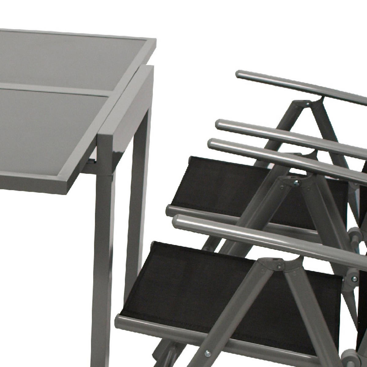 GARTEN-GARNITUR Ashford - 5-teilige Garten-Essgruppe (4x Klappsessel mit Armlehnen, 1x Auszieh-Tisch 65/130x65cm), Gestell Aluminium - Schwarz, Metall - TPFGarden