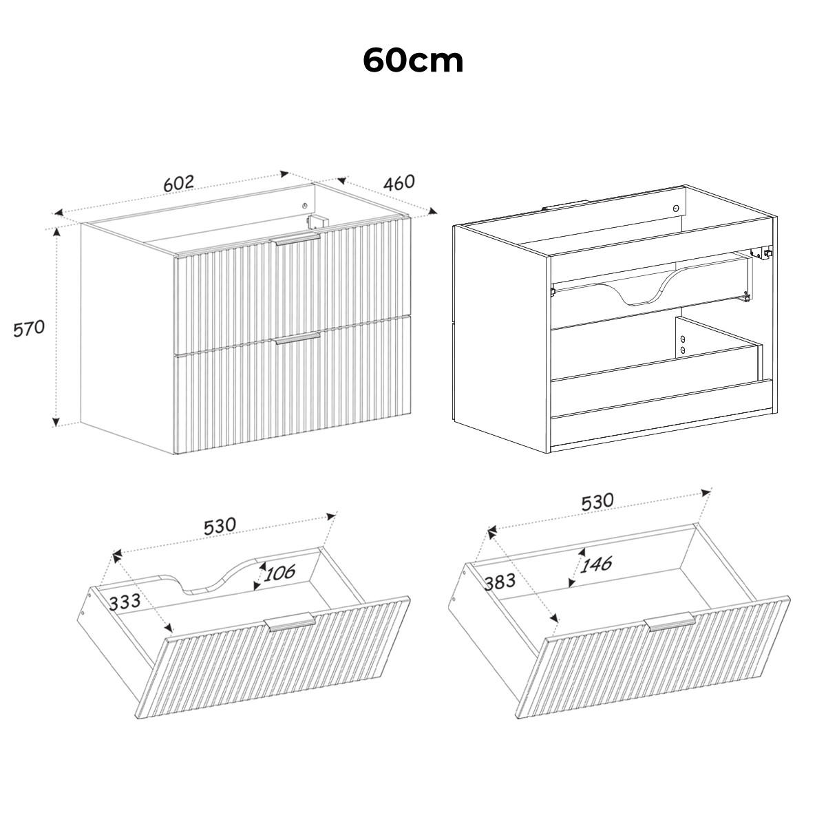 WASCHTISCHUNTERSCHRANK 60.6cm Gaia Holz in Eichenoptik und Schwarz - Schwarz, Holzwerkstoff (60.6/59/46cm) - Petits-meubles