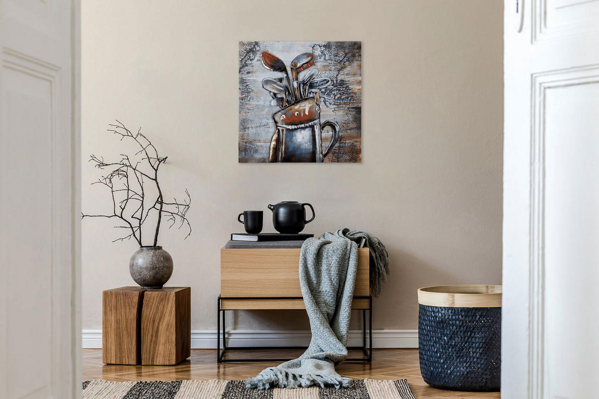 HOLZBILD Silber 60/60 cm - Silberfarben/Braun, Holz/Metall (3/60cm) - KUNSTLOFT