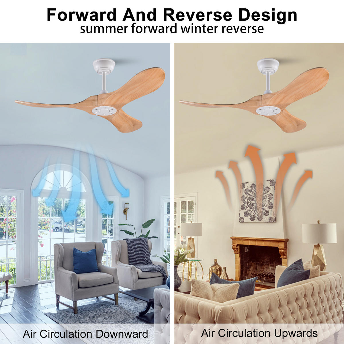 DECKENVENTILATOR 42Zoll Holzflügel Naturholz Design Fernbedienung - Weiß, Kunststoff (107/107/32cm) - CASIVA