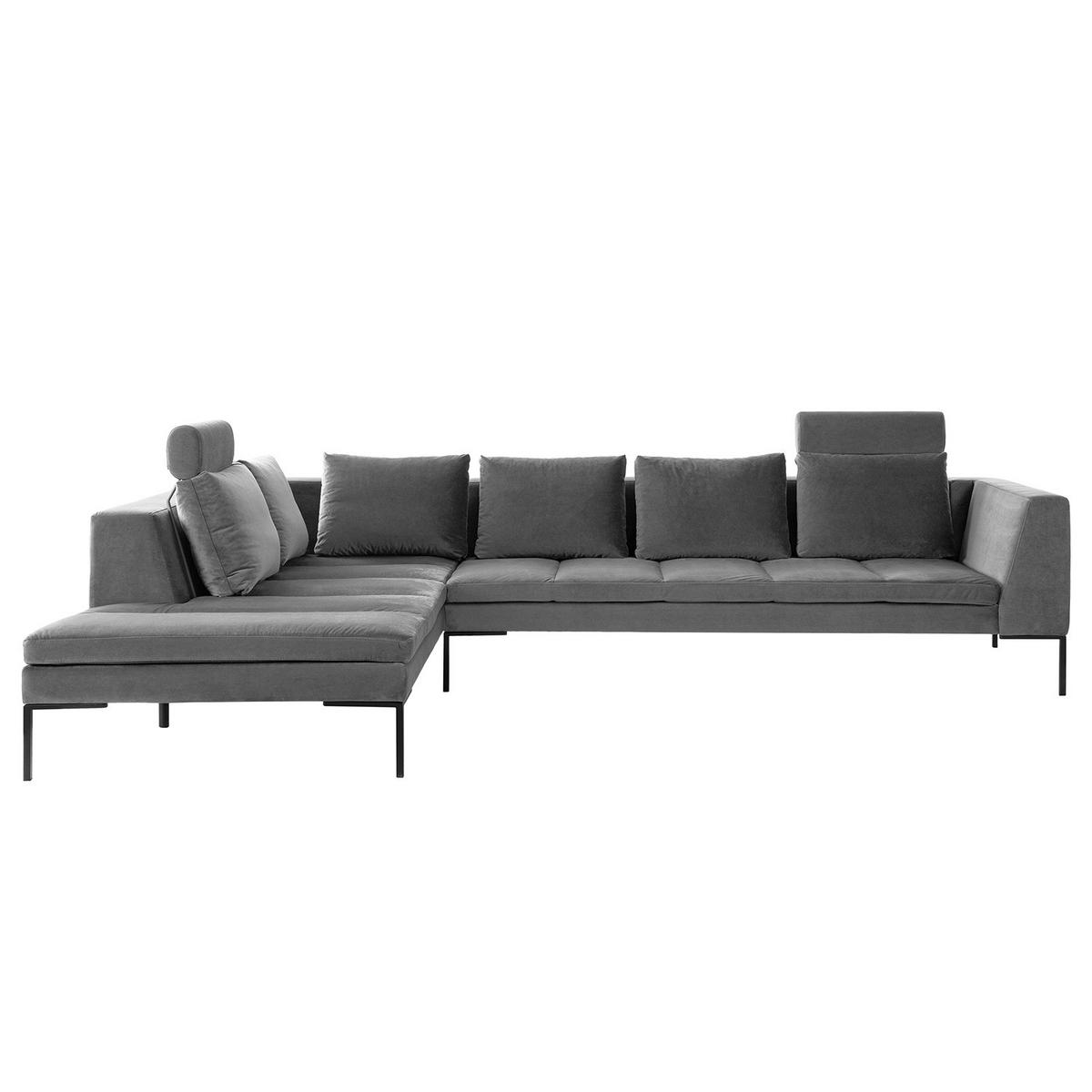 ECKSOFA mit Ottomane - Schwarz/Grau, Textil/Metall (319/230cm) - home24