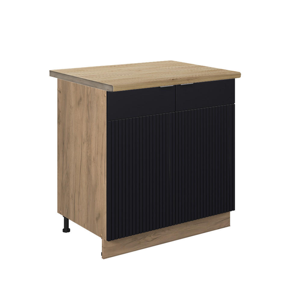 SPÜLENUNTERSCHRANK Fame-Line, Schwarz gestreift, 80 cm, AP Eiche - Eiche Wotan/Schwarz, Holzwerkstoff (80/82/60cm) - Vicco