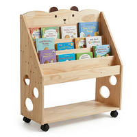 BÜCHERREGAL Natur Kinder auf Rollen mit Kreidetafel - Hellbraun, Holz/Kunststoff (70/85/29.5cm) - Relaxdays