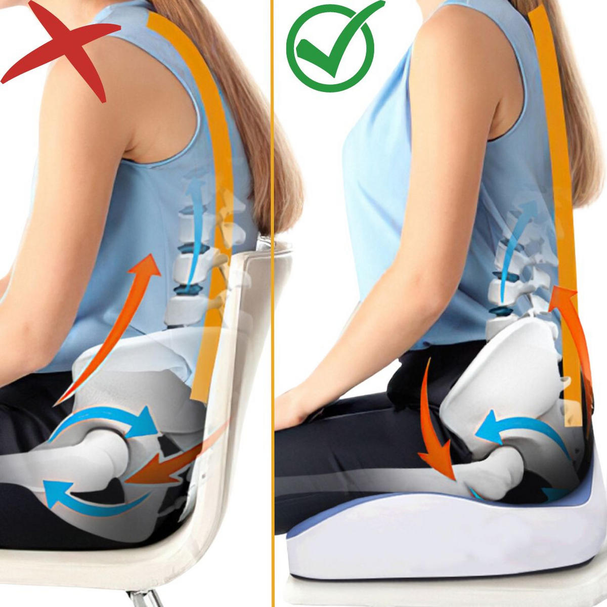 SITZKISSEN, ERGONOMISCH - Blaugrau, Textil (37/9/45cm) - INPHYSIO