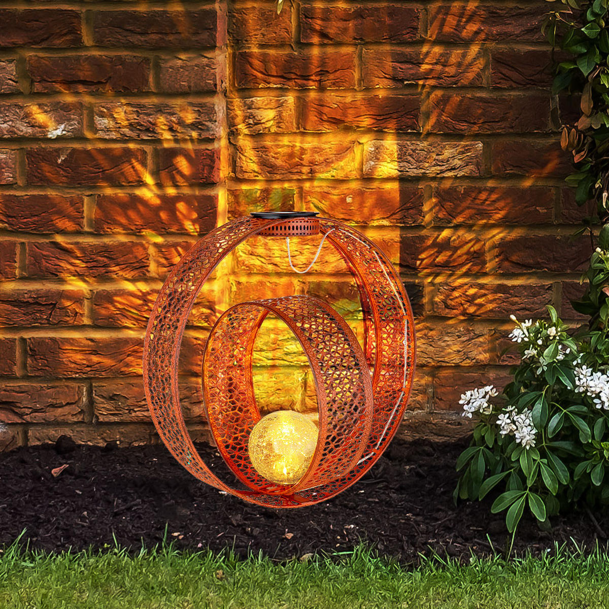 LED AUSSENLEUCHTE Solarleuchte Braun Rostoptik - Braun, Glas (30/20/42cm) - Globo Lighting