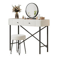 SCHMINKTISCH mit LED-Spiegel & Hocker, 2 Schubladen, Marmoroptik Tischplatte, moderner Frisiertisch,Weiß, 100x40x120 cm - Weiß, Holz (40/120/100cm) - Ej. Life
