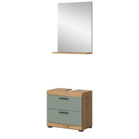 BADMÖBEL-SET Salbei grün, Eiche Artisan 2-teilig 60 cm, Kombination mit Spiegel - Salbeigrün/Schwarz, Glas/Holzwerkstoff (60/191/37cm) - Inn.Furn