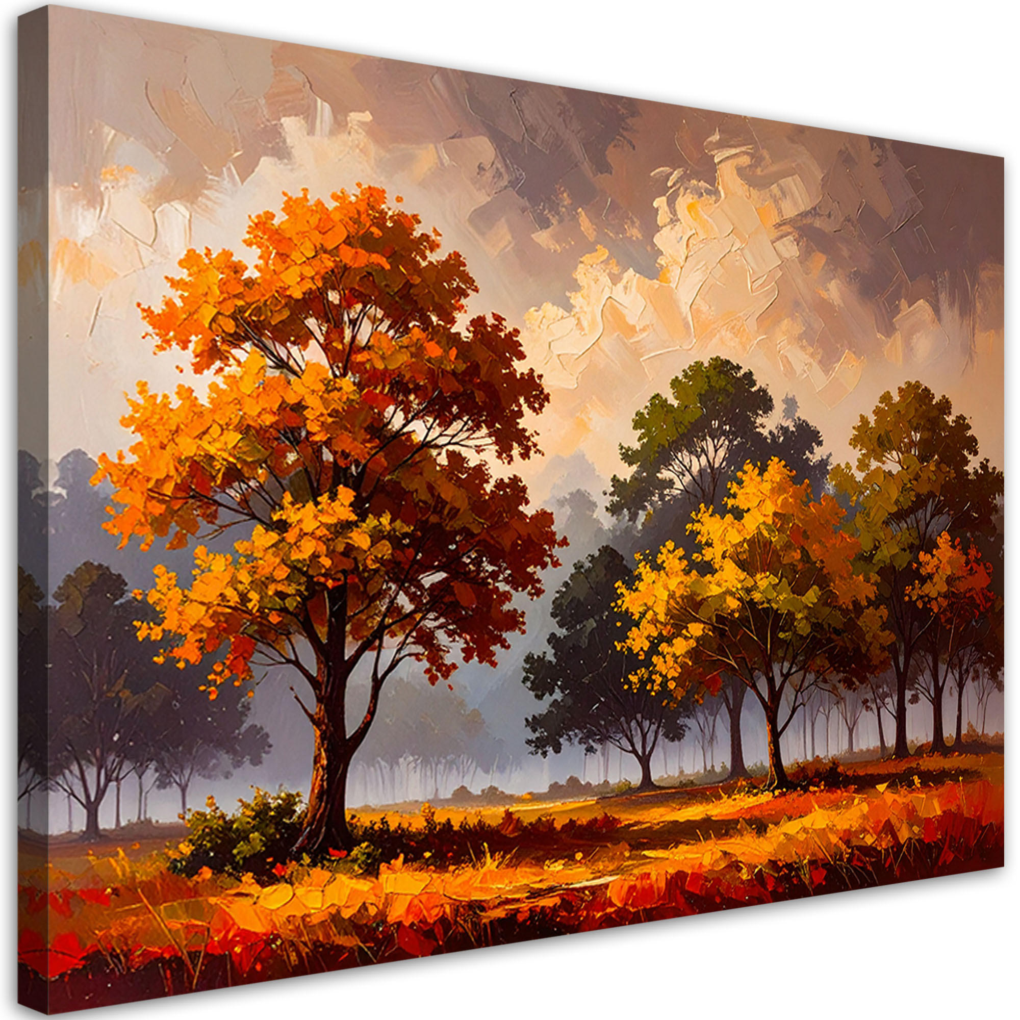 LEINWANDBILD Herbstwald Bäume Landschaft 90x60cm - Braun, Textil (90/60cm) - Feeby