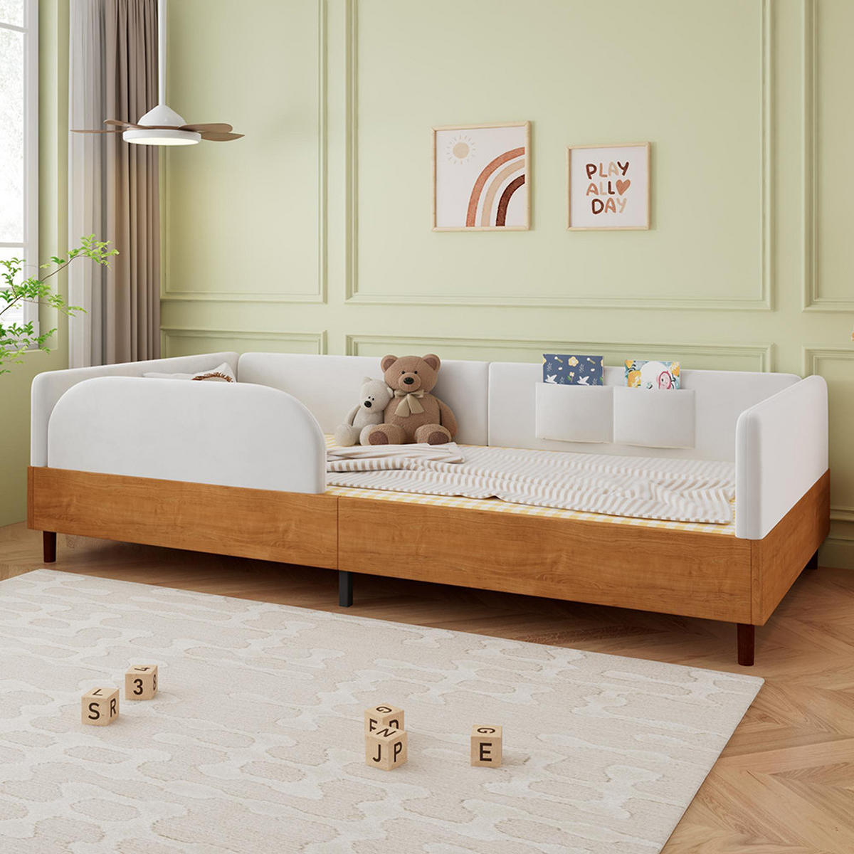 DJECJA POSTELJA 90x200 cm s mekanim protuudarnim pjenastim rubom - prirodne boje, tekstil (90/208cm) - KOMHTOM