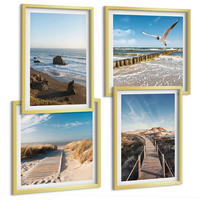BILDER SET 4er Set - 50x50 cm & 40x60 cm Goldrahmen - Strandwellen, Himmelsbrücke, Spaziergang - Goldfarben, Kunststoff (50/50cm) - TULUP