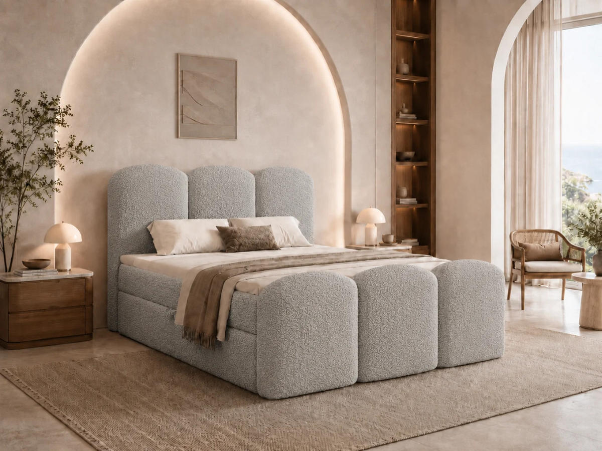 BOXBETT ROYAL 180x200 cm in Grau, Bettkasten, Topper, Bouclé-Stoff - Grau, Holz/Textil (180/200cm) - EMLAR Home