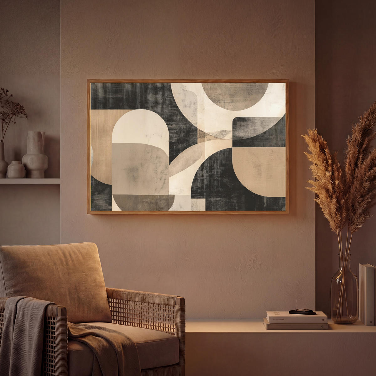 NÁSTĚNNÁ LAMPA S AKUMULÁTOREM Abstraktní - Tvary - Moderní - Béžová 100x70 cm - šedá, kompozitní dřevo (100/70/8cm) - OnlyWow