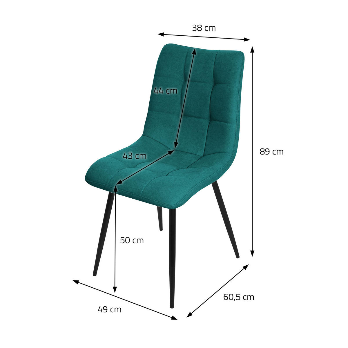 ESSZIMMERSTÜHLE 6ER-SET Petrol Stoffbezug - Petrol/Schwarz, Textil/Metall (49/89/60.5cm) - ML-DESIGN