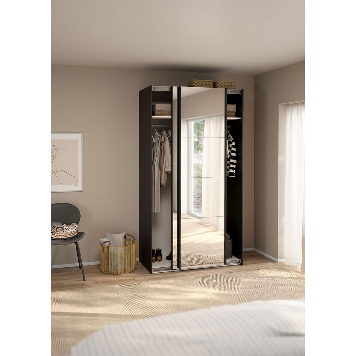 SCHIEBETÜRENSCHRANK, Catania, Schwarz, Holzwerkstoff, 119 x 67 x 221 cm - Schwarz, Holzwerkstoff (119/221/67cm) - ebuy24