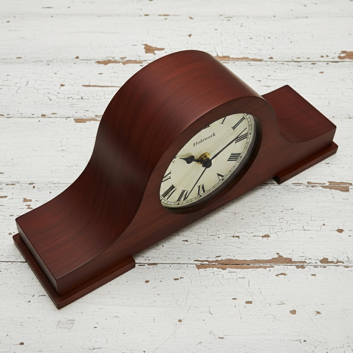 TISCHUHR Holz Vintage BRAUBACH Retro Tisch Uhr, mahagoni braun - Kirschrot, Glas/Holz (33/15/5cm) - Holzwerk