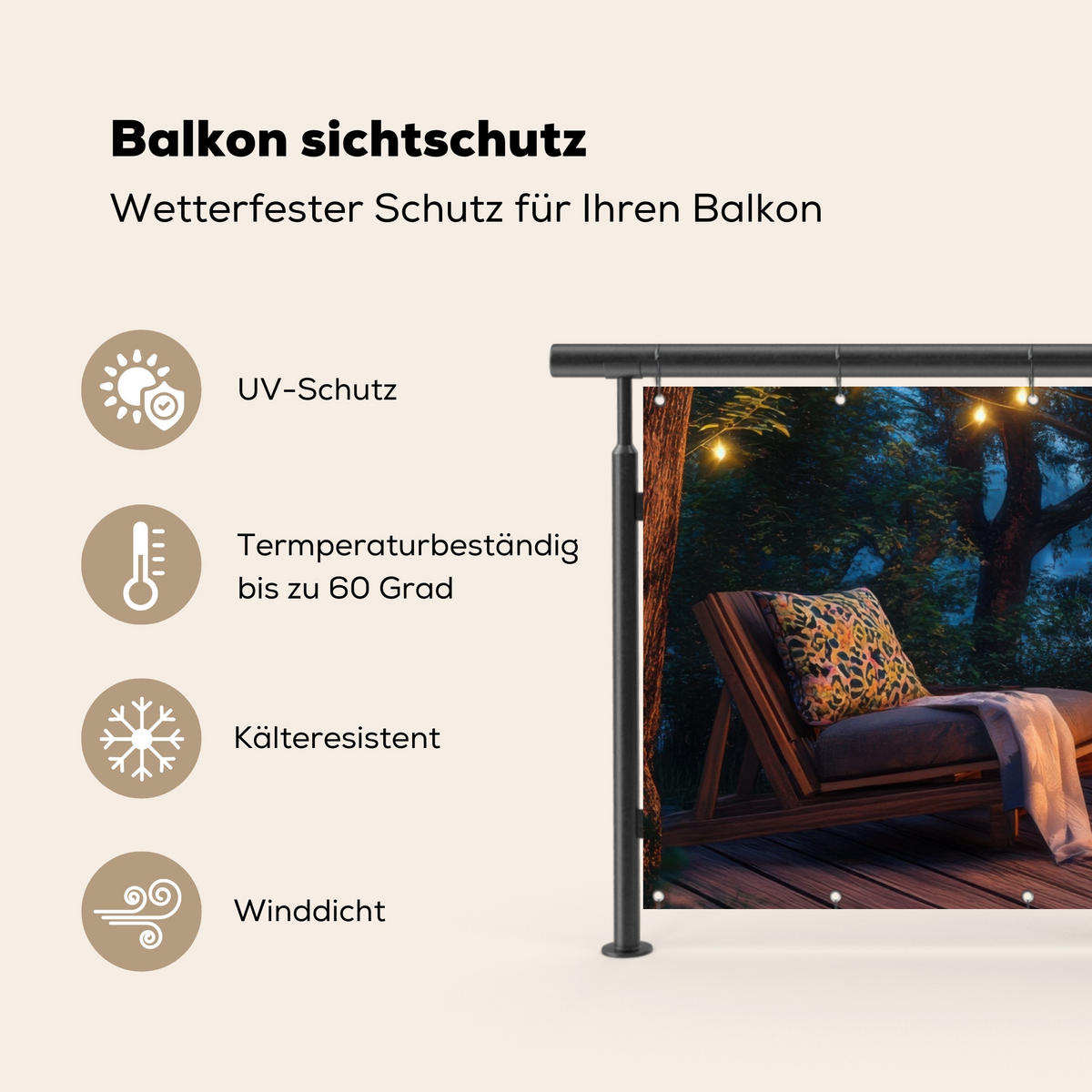 BALKON-SICHTSCHUTZ Lagerfeuer - See - Abendlicht - Dunkelblau, Kunststoff (200/110cm) - MuchoWow