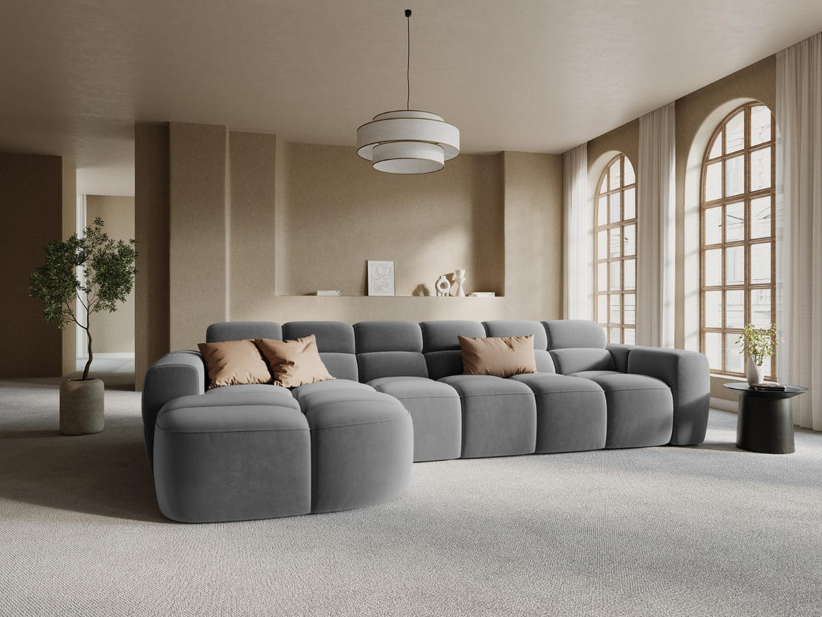 ECKSOFA links Lisa aus Samt hellgrau 4 Sitzplätze - Hellgrau, Textil (170/310cm) - Micadoni
