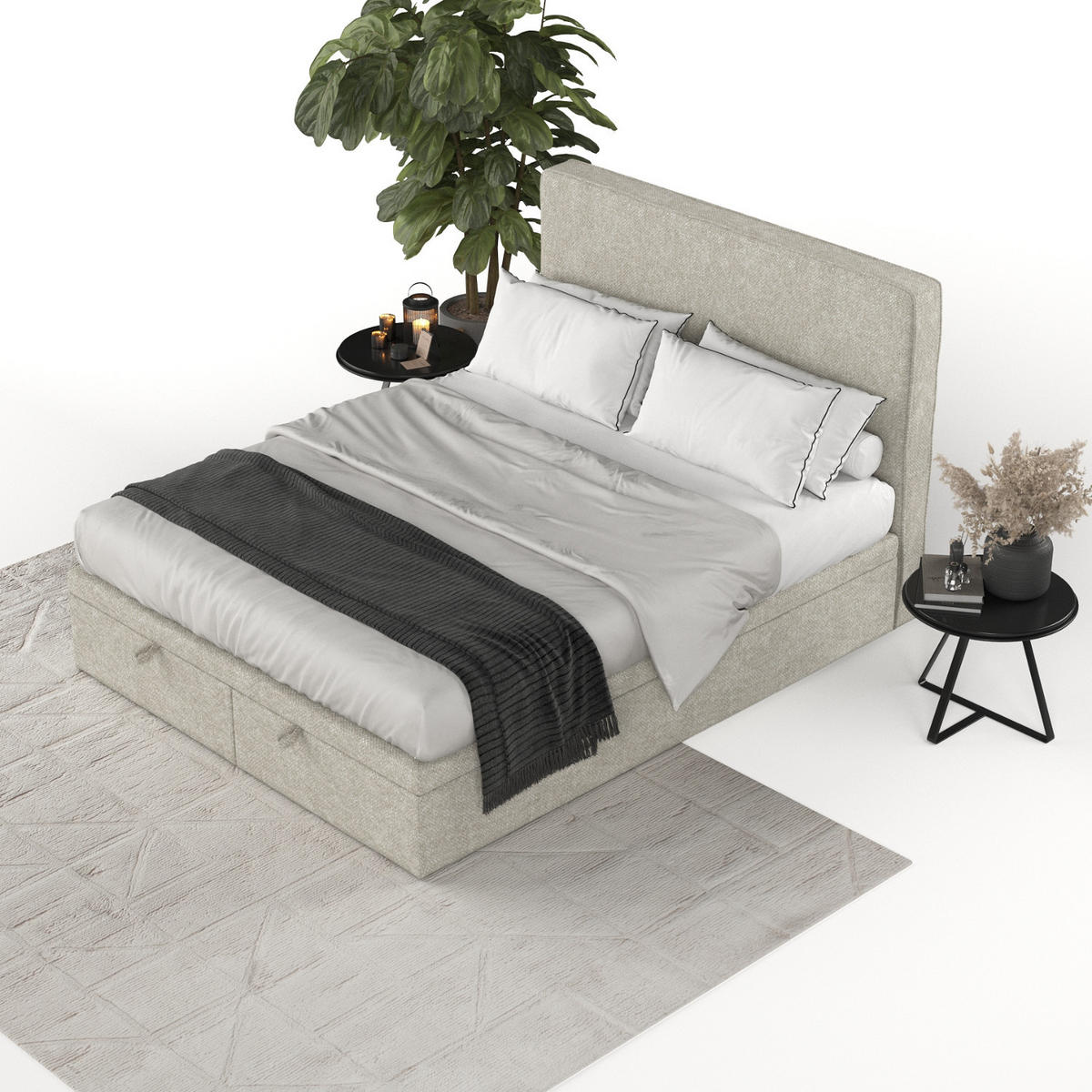 POLSTERBETT Hush mit Stauraum 160/200 cm Beige im Alta Stoff - Beige/Schwarz, Holz/Holzwerkstoff (160/200cm) - AltaBeds
