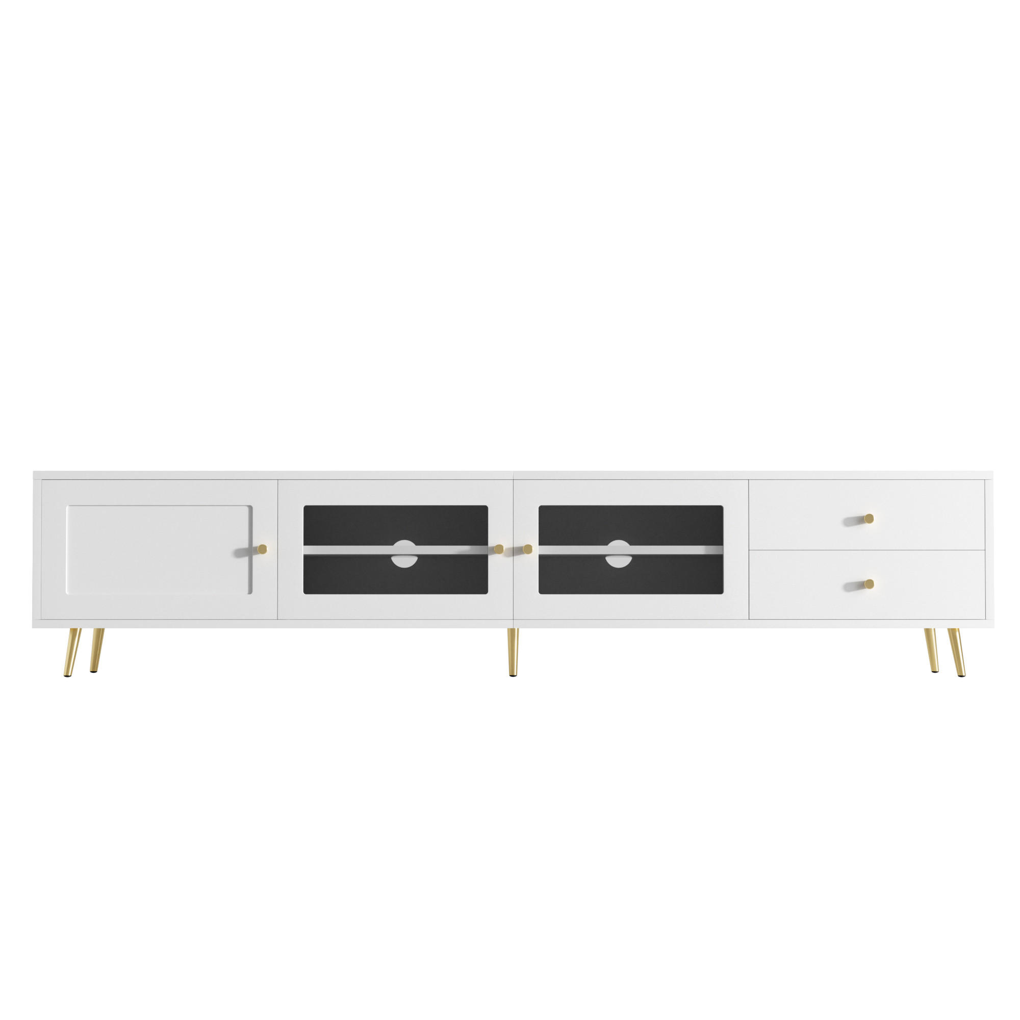 TV-SCHRANK 170/40/28 cm Weiß mit 2 Schubladen, 2 Glastüren und 1 Schranktür - Weiß, Holzwerkstoff/Metall (170/28/40cm) - Oxeza