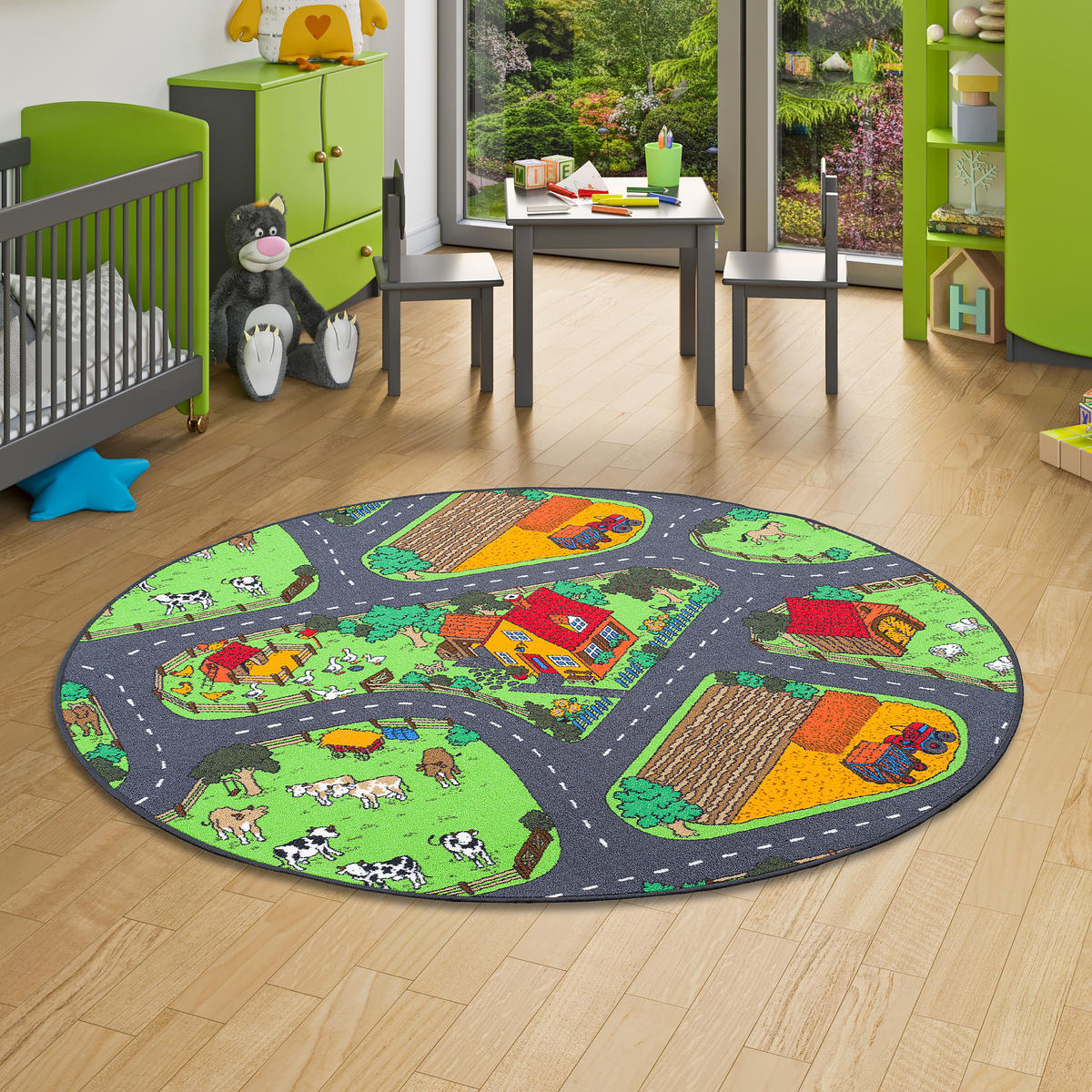 KINDER SPIEL TEPPICH BAUERNHOF RUND - Grün, Textil (133/133cm) - Snapstyle