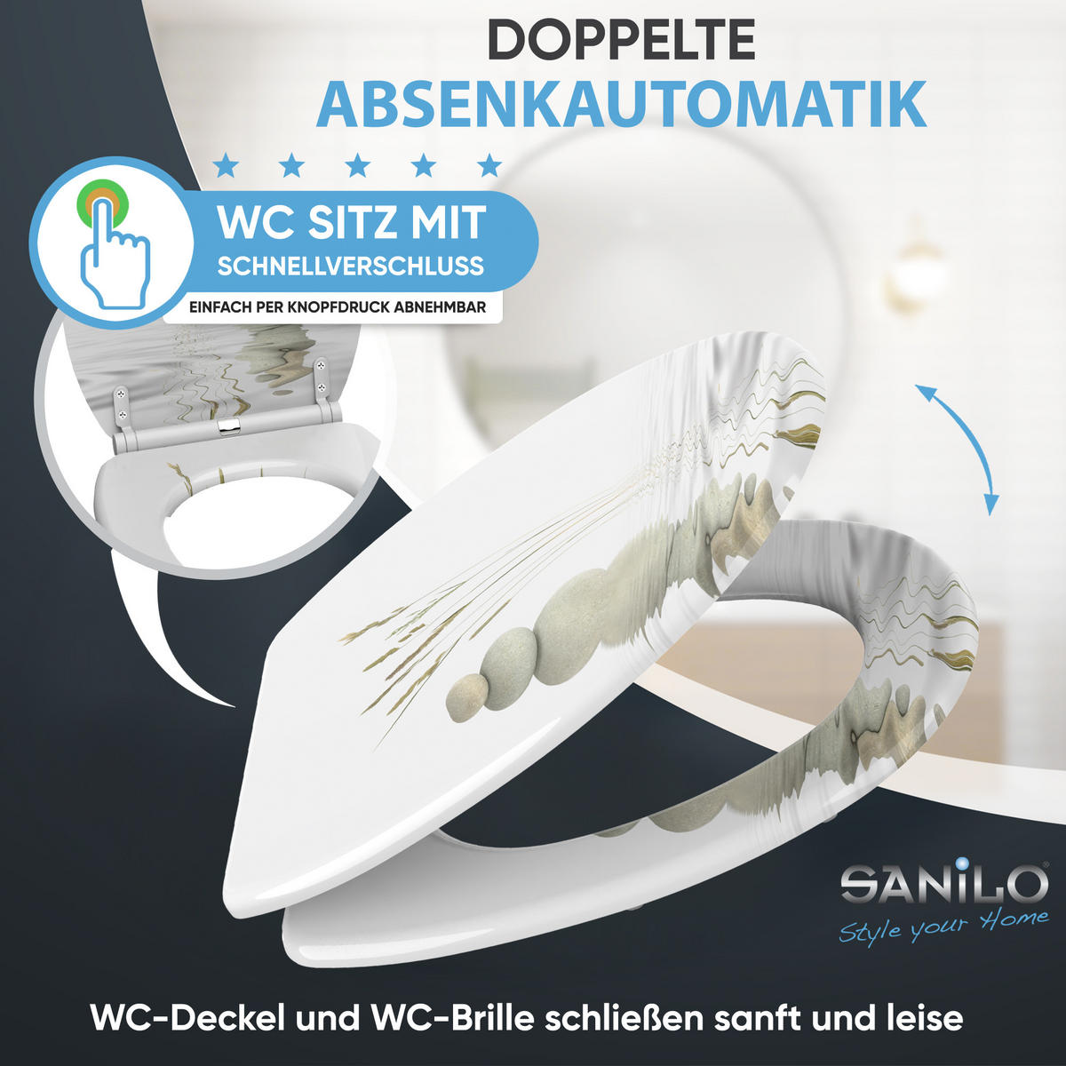 WC-SITZ mit Absenkautomatik & Top Fix Balance - Beige, Holzwerkstoff (37.7/5.5/48cm) - Sanilo