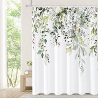DUSCHVORHANG Blätter und Blumen Pflanzen Dekor mit Haken - Weiß, Textil (180/180cm) - MCBOSON