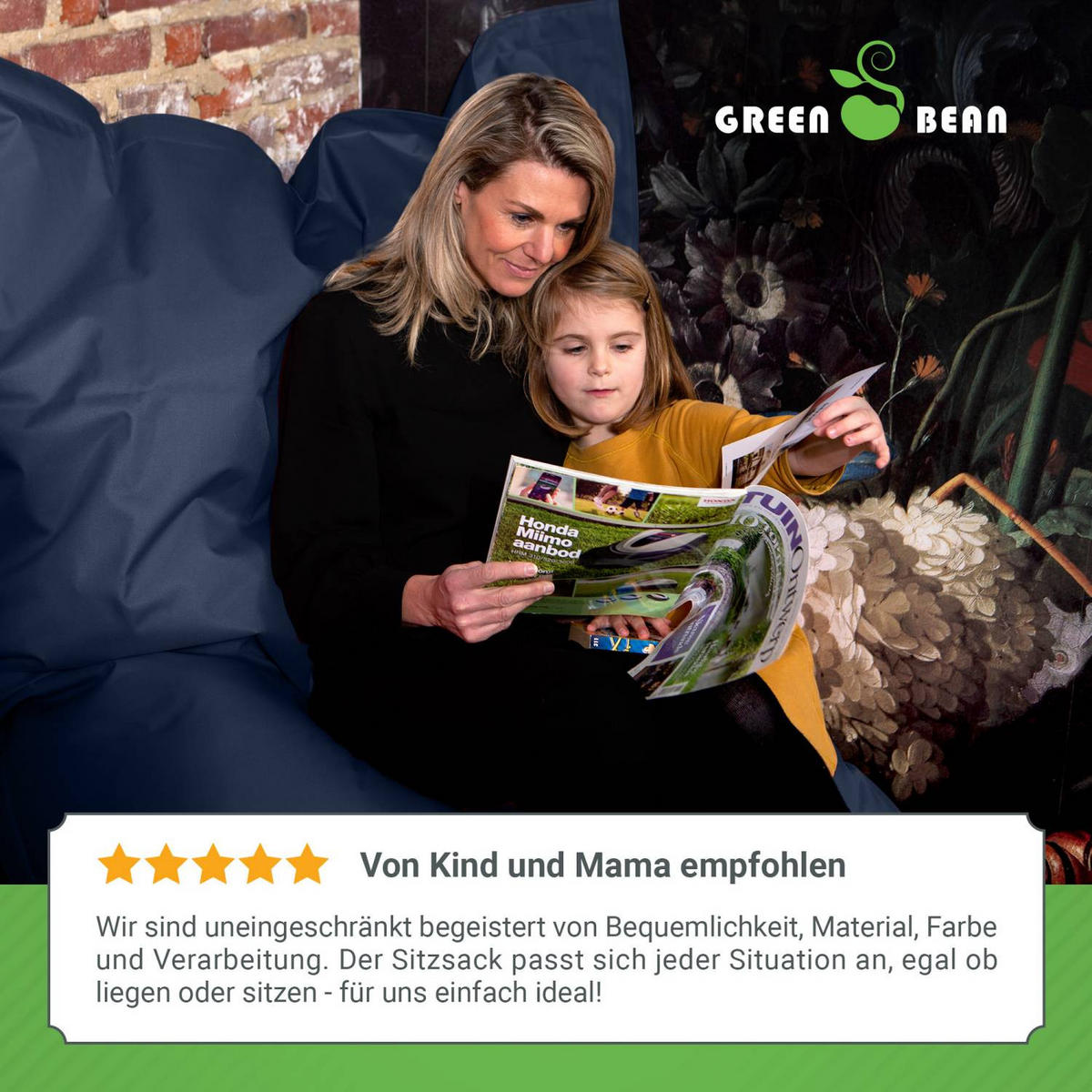 RIESEN-SITZSACK "Square" XXL - Baumwolle - Dunkelblau, Textil (140/25/180cm) - Green Bean