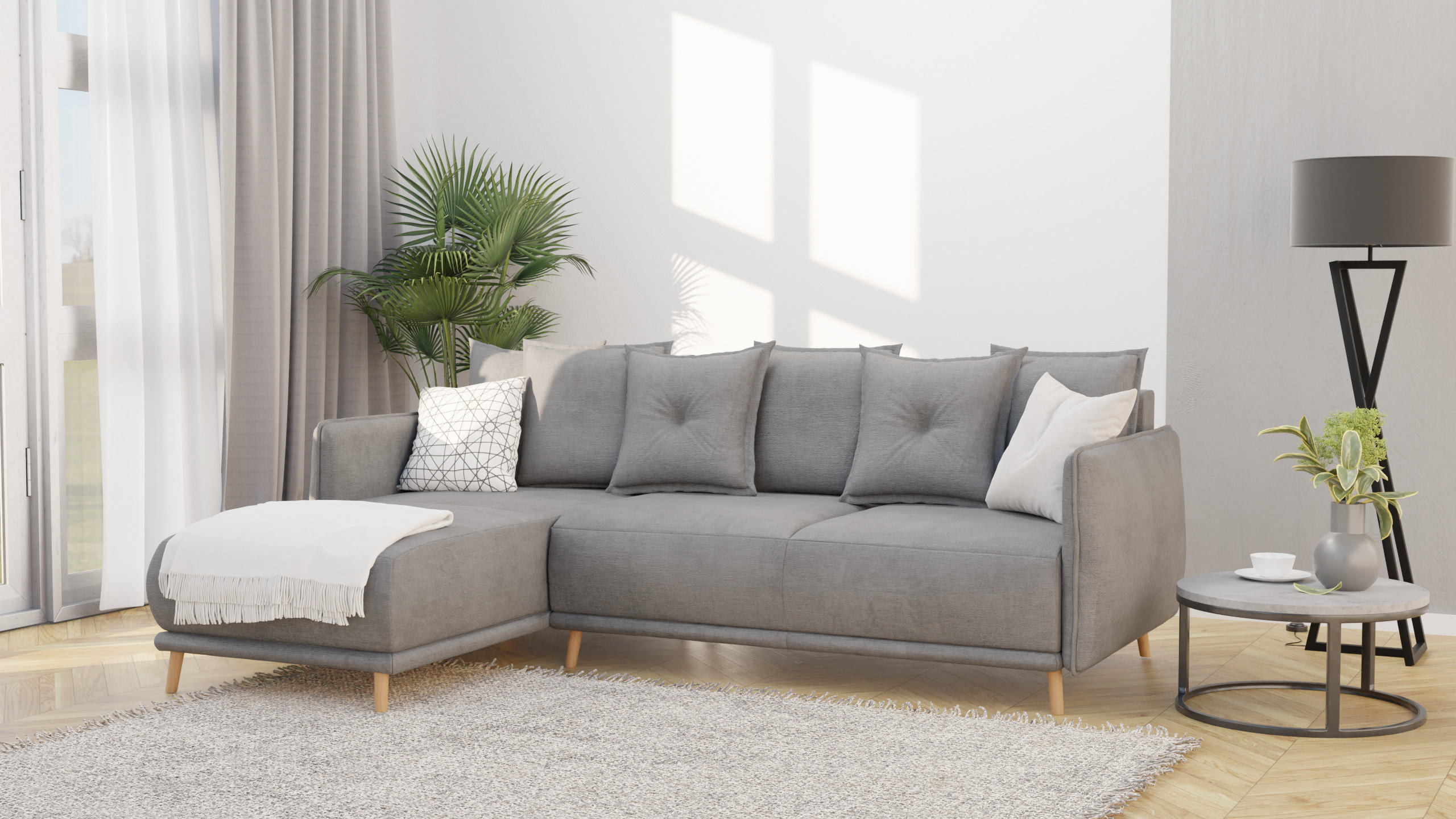 ECKSOFA Chroma Grau Luxusmicrofaser - Braun/Grau, Holz/Textil (238/170cm) - S-Style Möbel