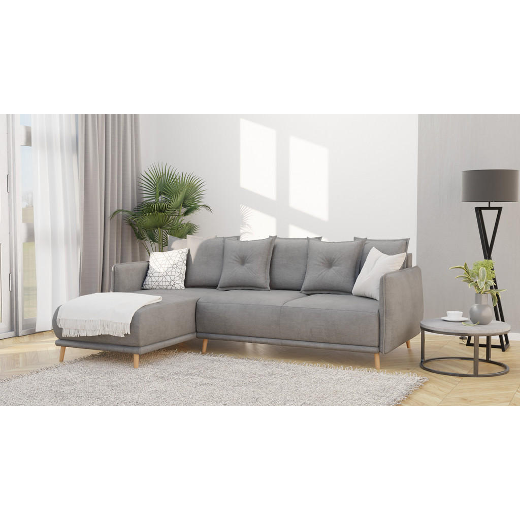 Thumbnail - S-Style Möbel Ecksofa, Grau, Textil, Echtholz,Buche, Birke, 4-Sitzer, Füllung: Polyetherschaumkern, L-Form, Eckteil, Ott...