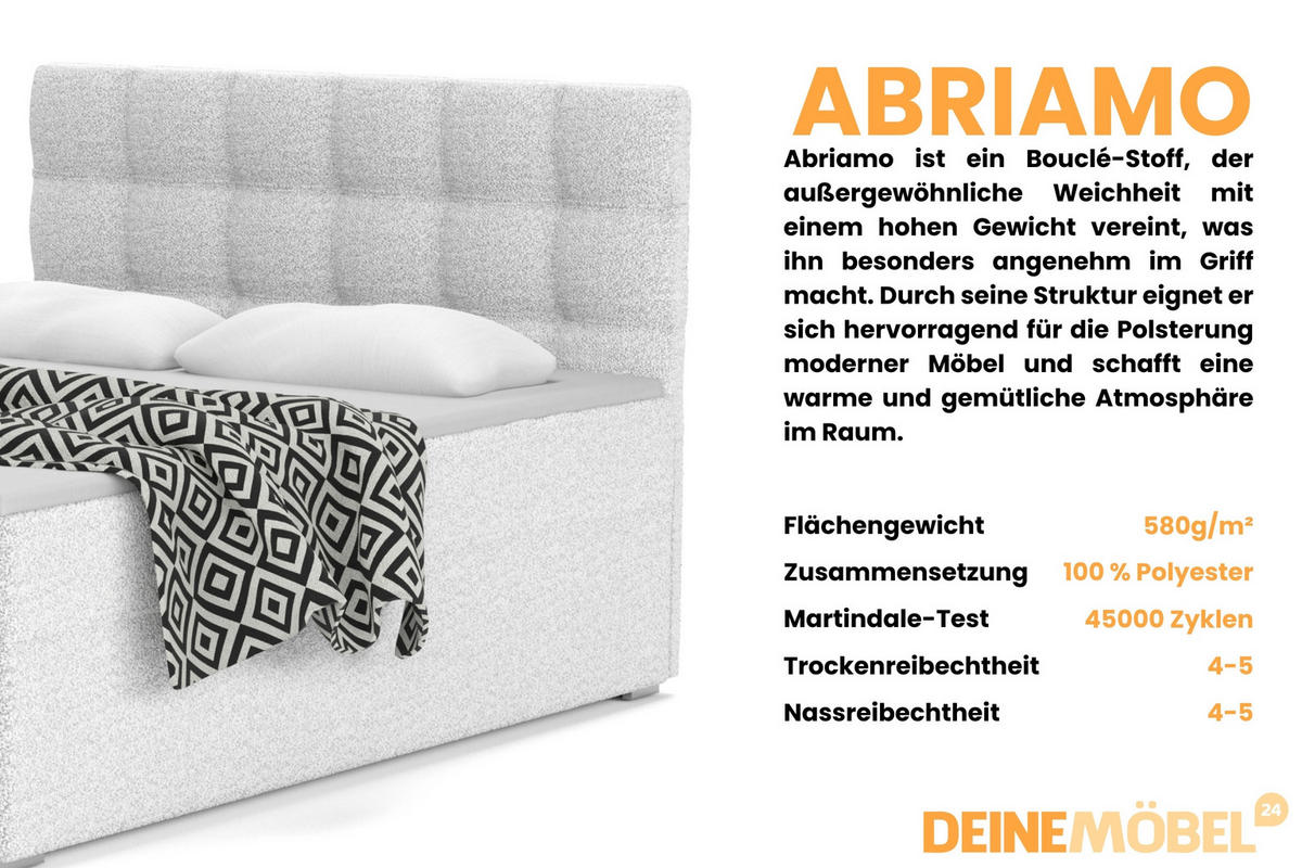 BOXBETT ABI 140/200 in Boucle Creme H3 - Creme, Holz/Holzwerkstoff (140/200cm) - Deine Möbel 24