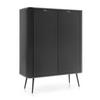 HIGHBOARD Salvia 2T Schwarz 103/129/39 cm – mit geriffelten Fronten und hohen Beinen - Schwarz, Holzwerkstoff/Metall (103/129/39cm) - AX Living