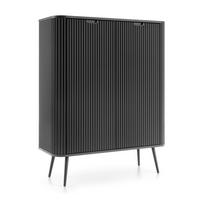 HIGHBOARD Salvia 2T Schwarz 103/129/39 cm – mit geriffelten Fronten und hohen Beinen - Schwarz, Holzwerkstoff/Metall (103/129/39cm) - AX Living