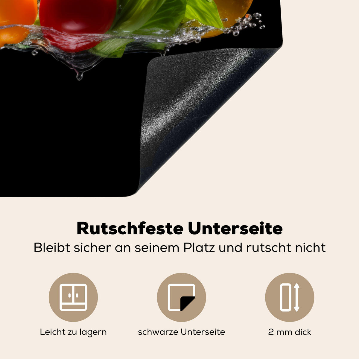 HERDABDECKPLATTE Paprika - Wasser - Gemüse - Schwarz Induktionsmatte 77x59 cm - Multicolor, Kunststoff (77/59/0.2cm) - MuchoWow