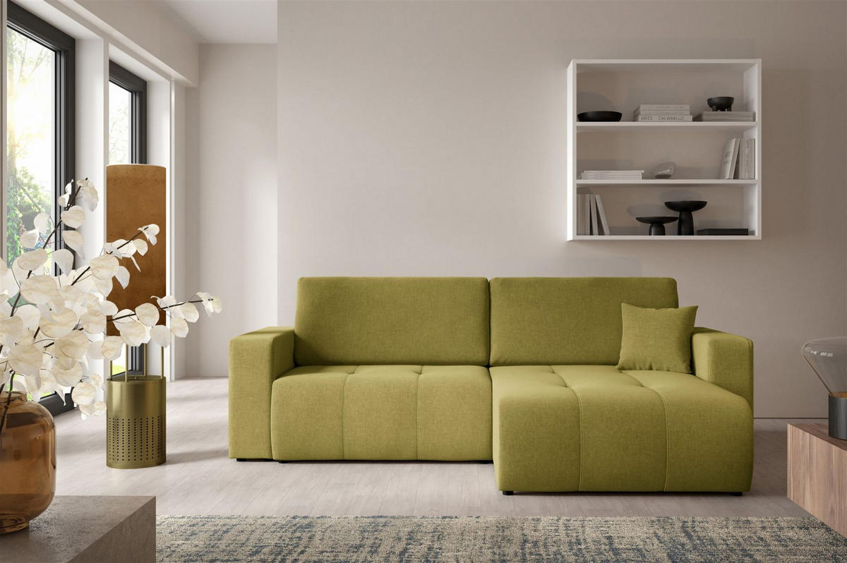 ECKSOFA Augusto - Dunkelgrün, Holzwerkstoff/Textil (244/149cm) - Fun Möbel