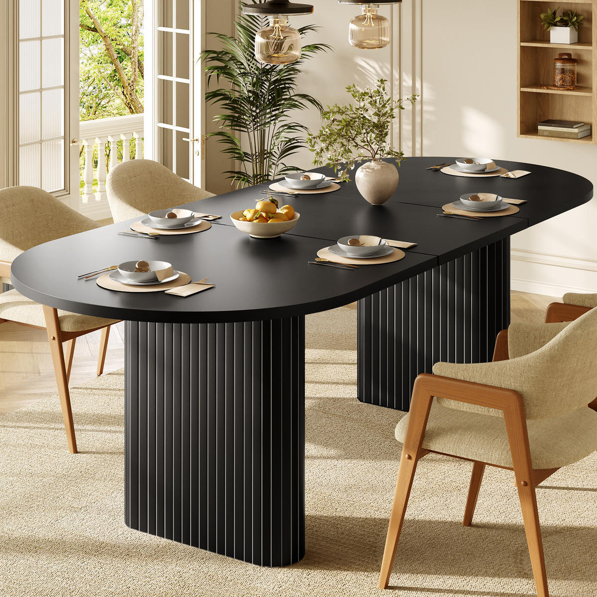 ESSTISCH Ausziehbar 120-160Cm Oval Holzstruktur Natur - Schwarz, Metall (80/120/75.5cm) - FLIEKS