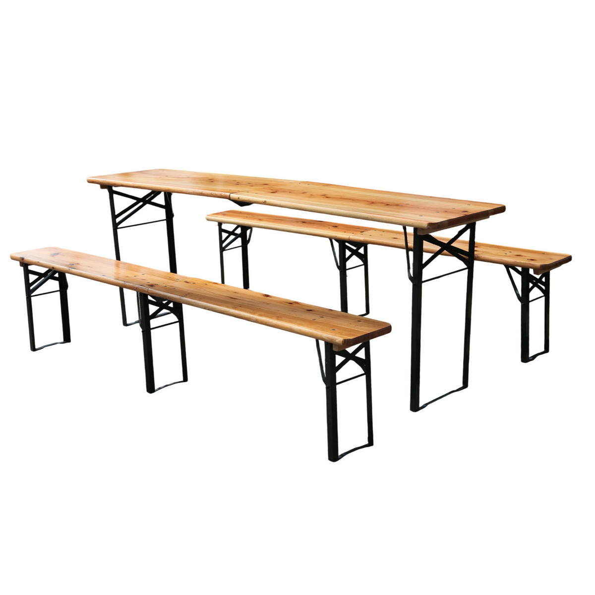 BIERZELTGARNITUR 220/50/78 cm klappbar, 3-teilig und wetterbeständig, Holzfarbe - Naturfarben, Metall - Redom