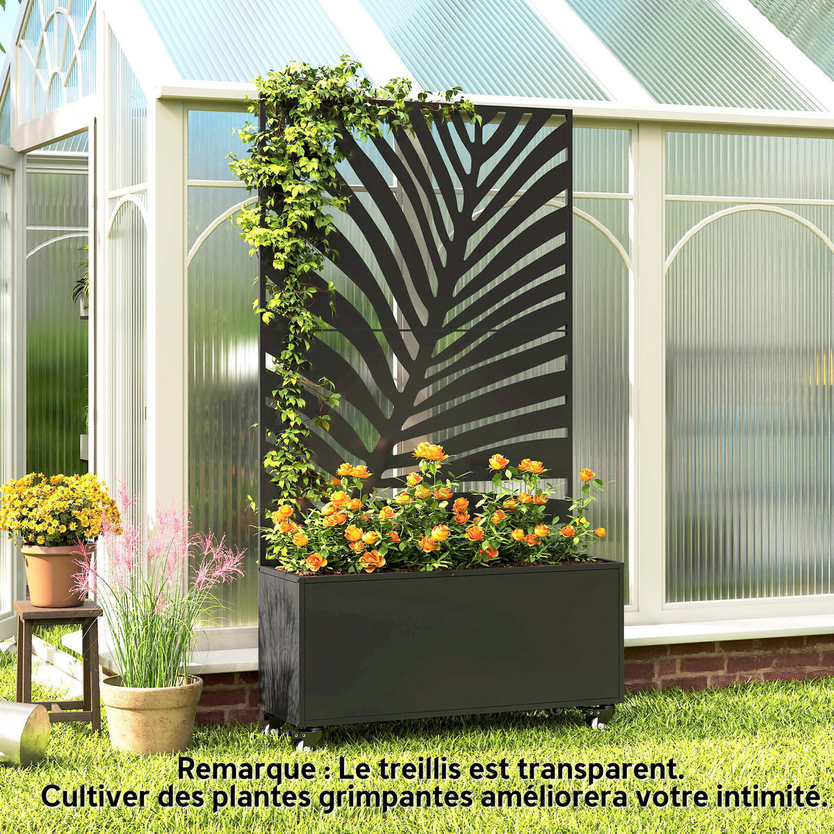 HOCHBEET DE-12311 mit Sichtschutz u. Rollen, 90/30/160 cm Schwarz - Schwarz, Metall (90/160/30cm) - ComfortXL
