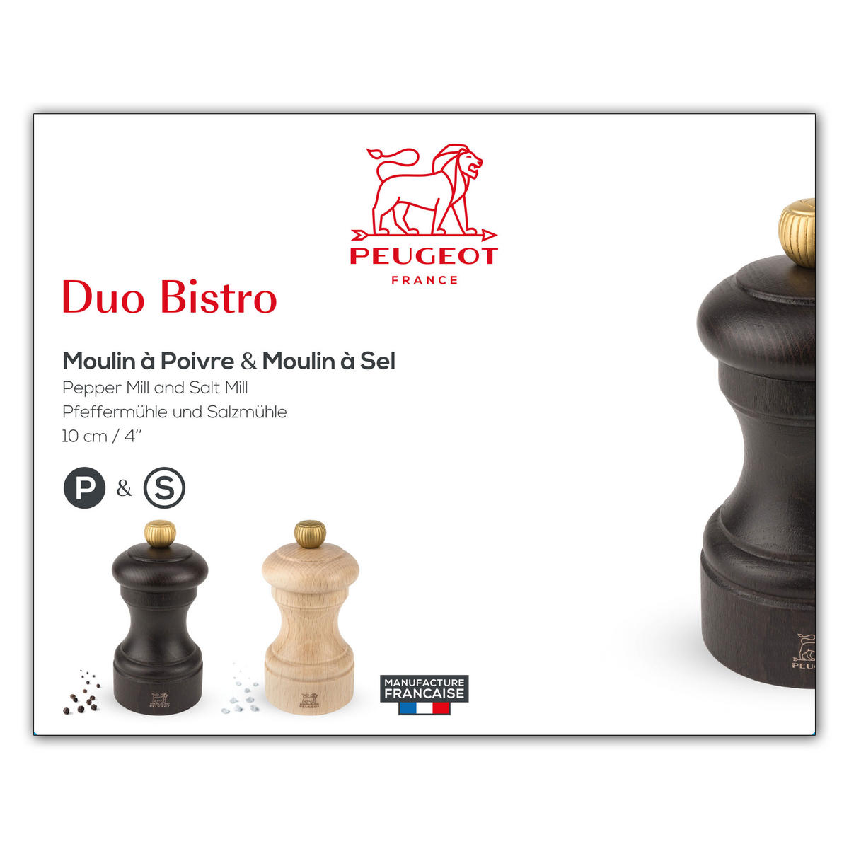 MÜHLENSET Bistro 10cm Pfeffer- & Salzmühle Buchenholz Stahlmahlwerk Natur/Schokolade - Braun, Holz (10.6/10/5.3cm) - PEUGEOT