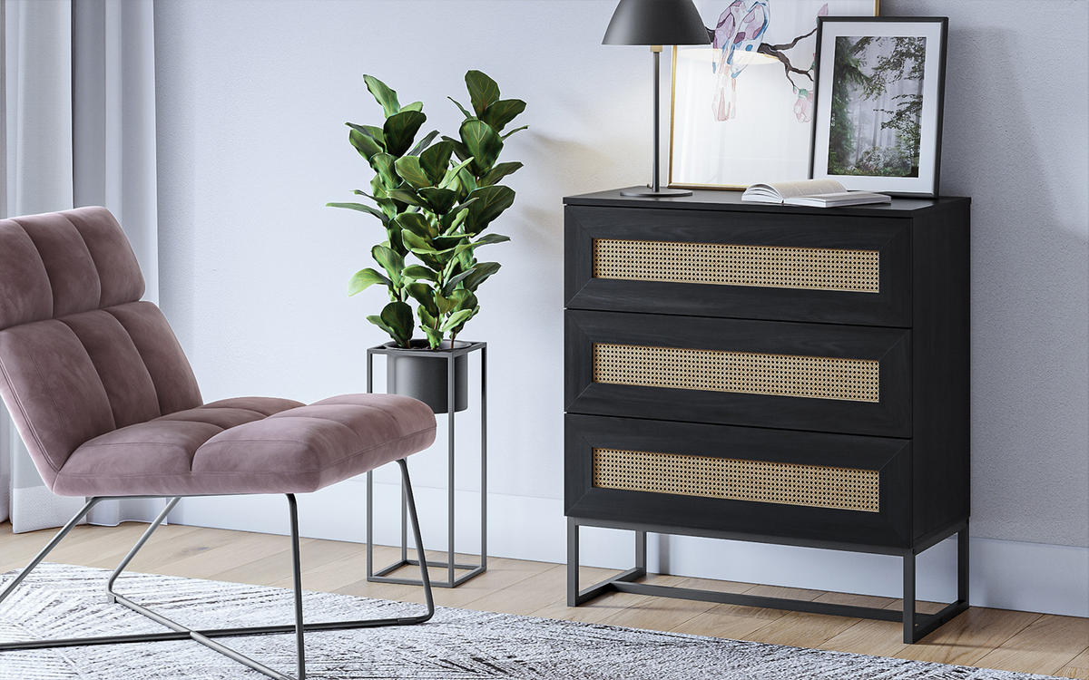SIDEBOARD mit 3 Schubladen Kerals in Schwarz 80 cm - Schwarz, Holzwerkstoff/Metall (80/90/40cm) - Selsey