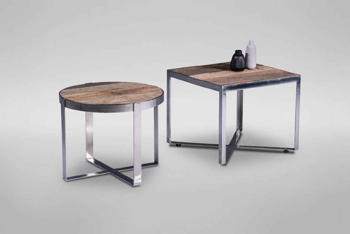 COUCHTISCH Salo 2 Recyceltes Massivholz Quadratisch 50/40/50 cm - Silberfarben, Metall (50/40/14cm) - M2 Kollektion