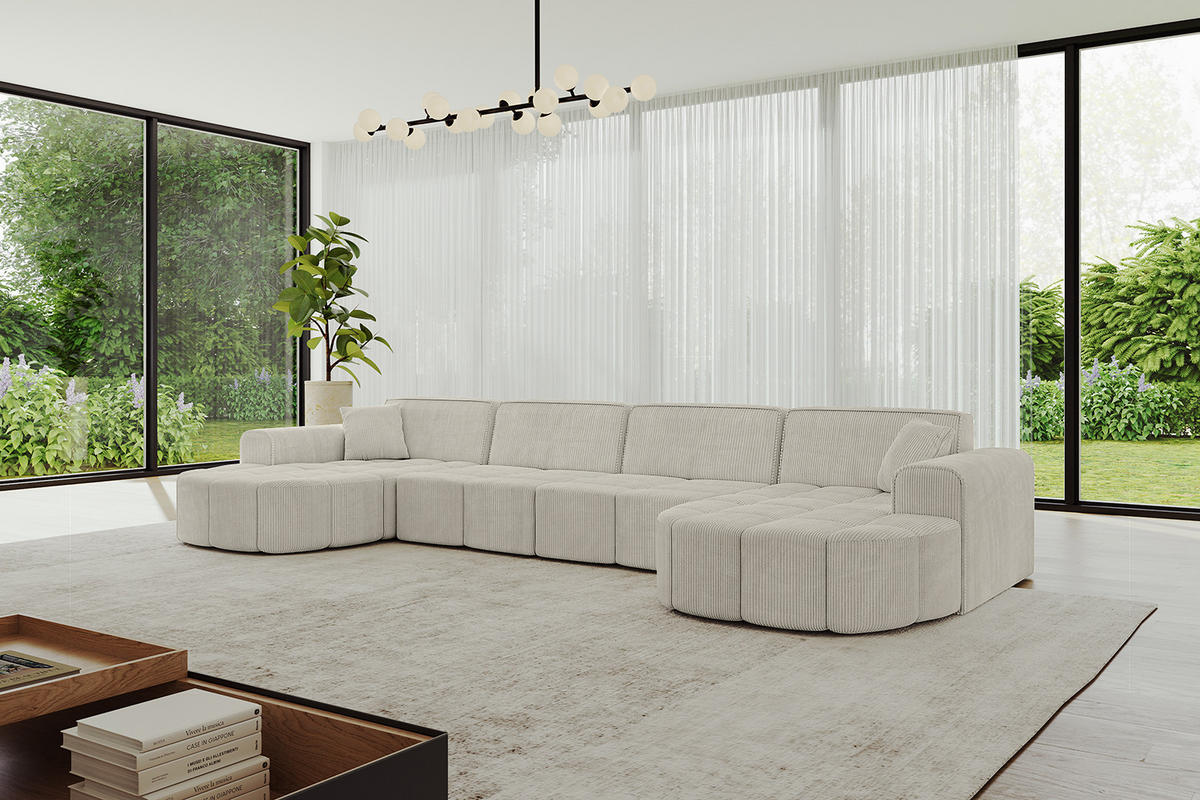 WOHNLANDSCHAFT LIVO-U2 - 400x173x79,5 cm Creme - Hellgrau/Creme, Holzwerkstoff/Textil (400/79/173cm) - ALTDECOR