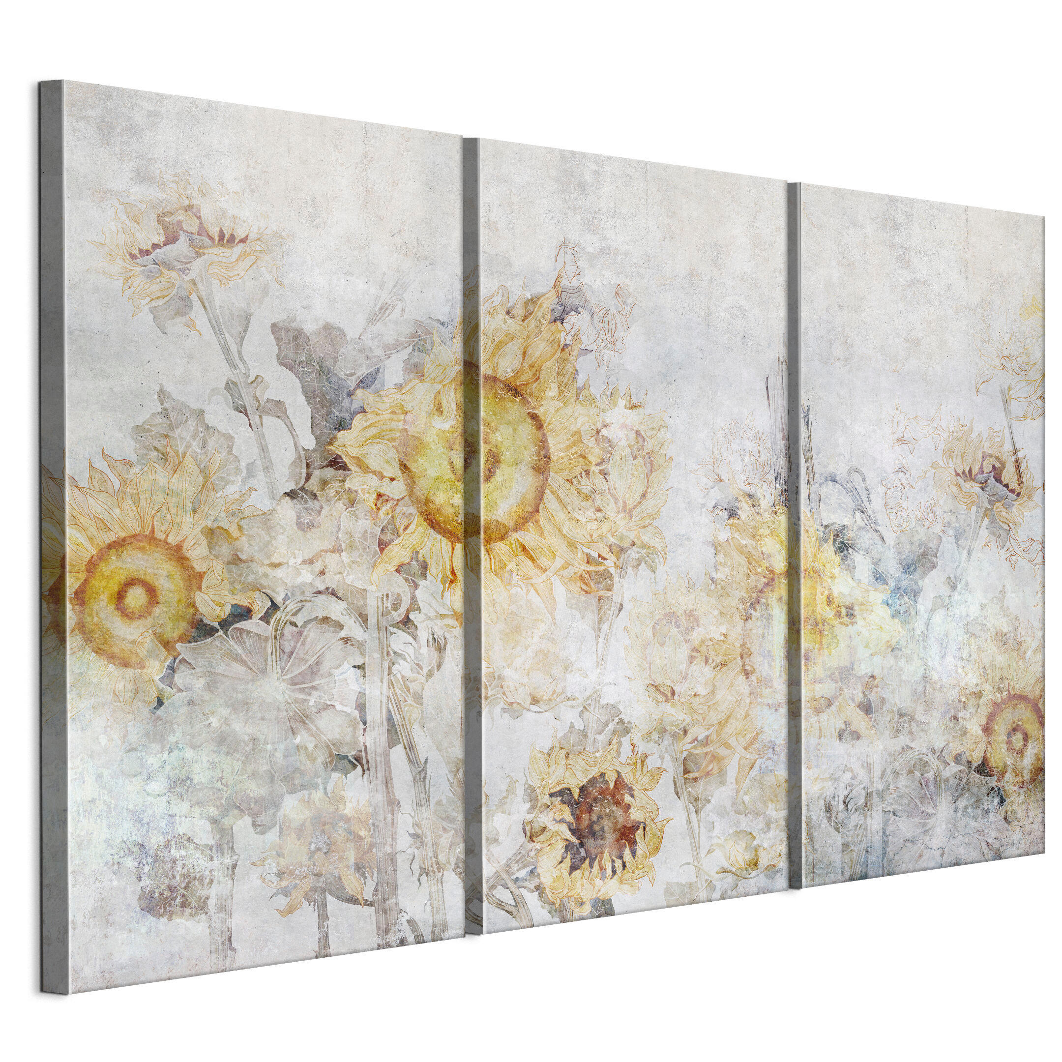 LEINWANDBILD Sonnenblumen 3-tlg. 90x60 cm - Multicolor, Holz (90/60cm) - LUMASOUL
