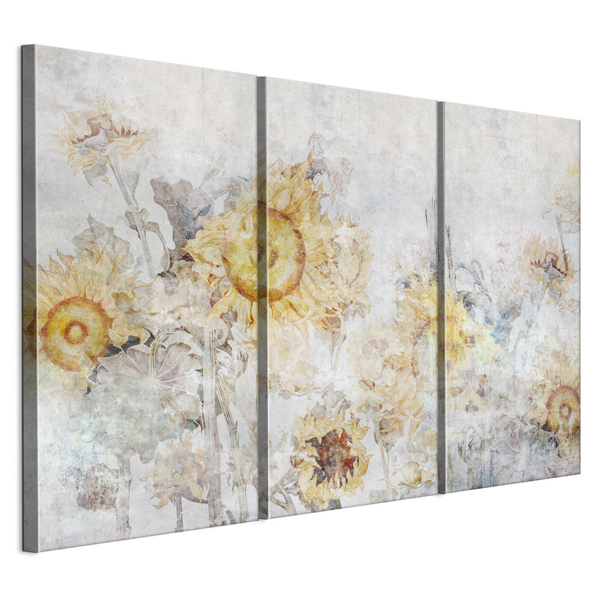 LEINWANDBILD Sonnenblumen 3-tlg. 90x60 cm - Multicolor, Holz (90/60cm) - LUMASOUL