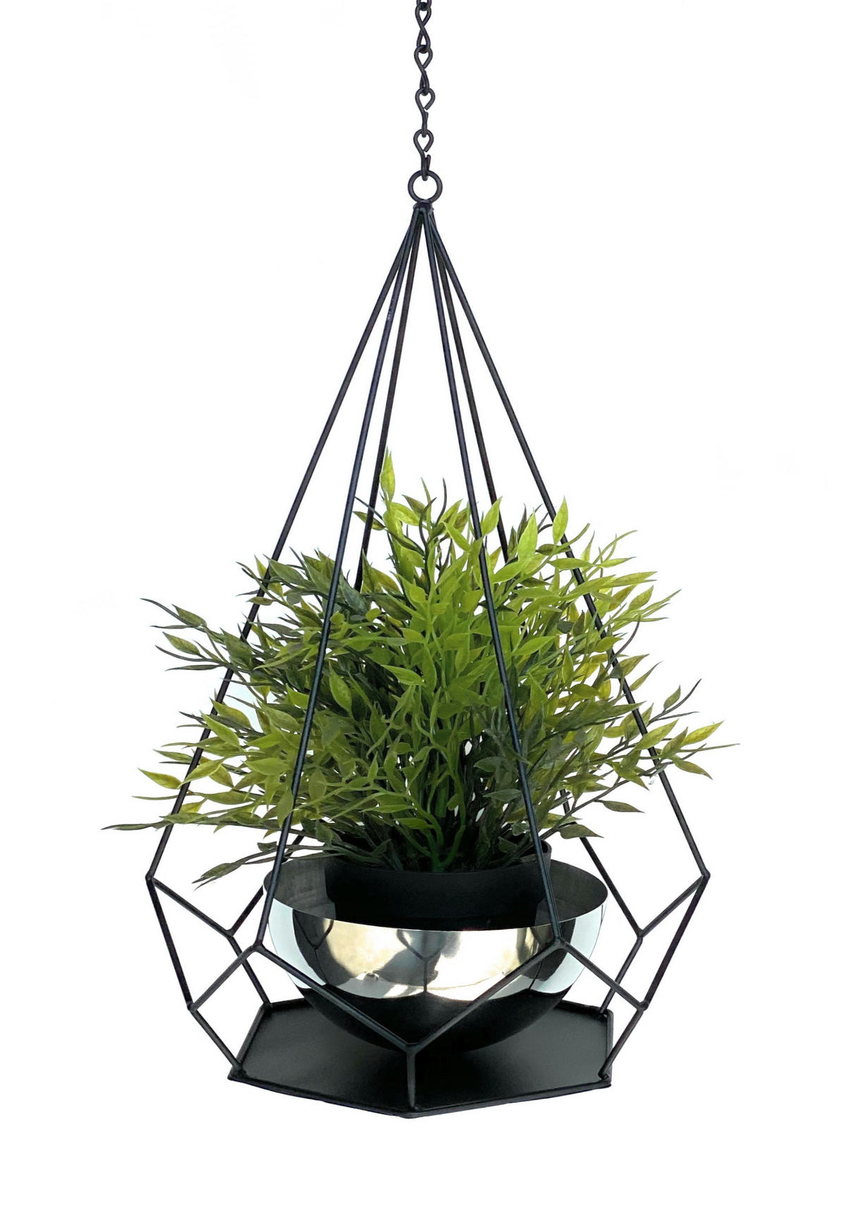 BLUMENAMPEL Innen Metall Wand 59 cm 96095 S mit Topf 6 Ecken - Schwarz, Metall (15/7.5/15cm) - DanDiBo