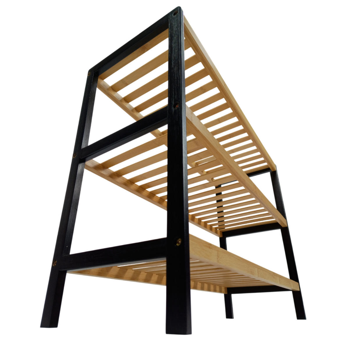 SCHUHREGAL Bambus Schwarz Naturfarben 3 Ablahen 70/26/55 cm - Hellbraun/Schwarz, Holz (70/55/26cm) - Begryf